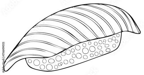Line drawing of a single nigiri sushi with topping