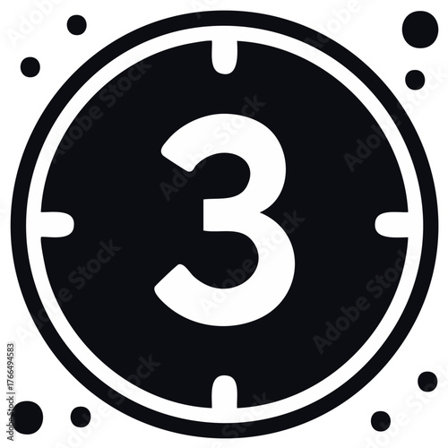 Countdown timer with number three illustration, conceptual design