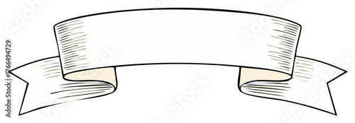 Elegant Drawn Ribbon Banner with Curled Ends for Text Message or Decorative Design element