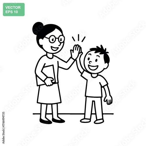 Teacher and student share a joyful high five celebrating success together