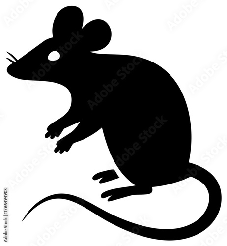 Simple black mouse silhouette illustration. Vector graphic of a standing rodent or rat icon.