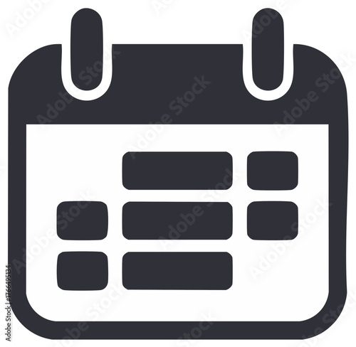Simple flat calendar icon with a grid of dates and top binding clip design