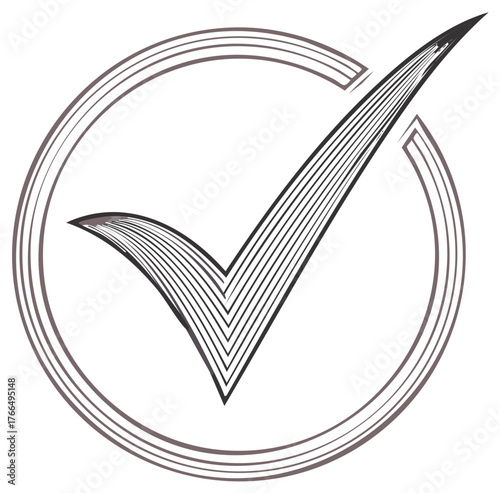 Illustrated Check Mark Inside Circle with Textured Lines Style Representing Approval or Completed Task