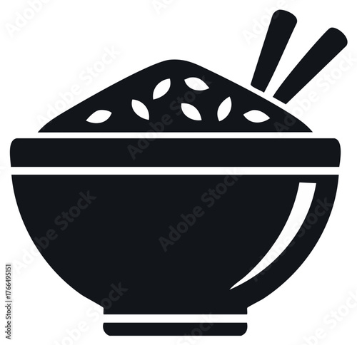Simple icon of bowl with rice and chopsticks