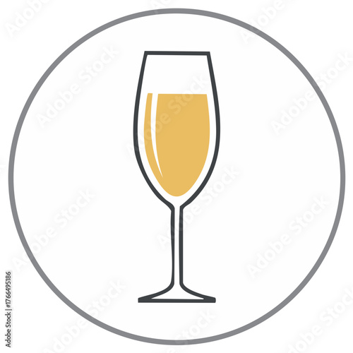 Stylized champagne flute illustration within a round frame for celebration concepts and creative designs