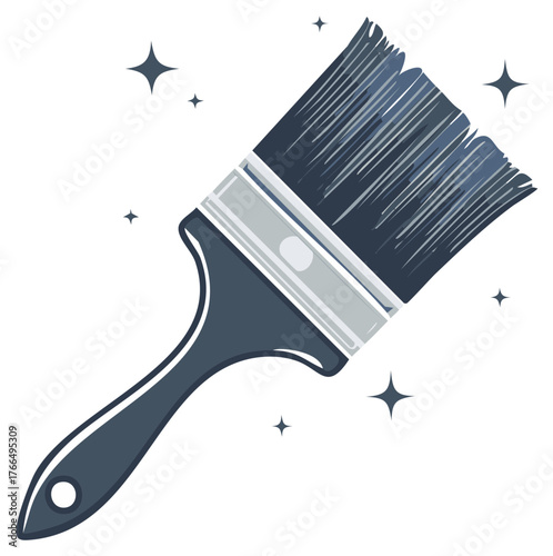 Stylized paint brush with dark bristles and sparkles for art and home improvement