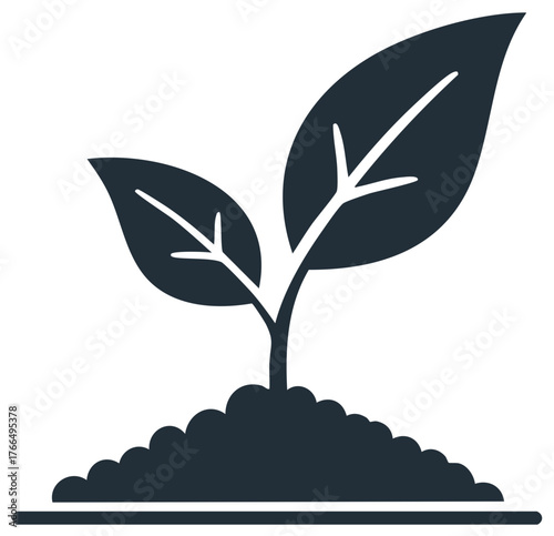 Simple Black Silhouette of Plant Sprout Growing from Soil Germination for New Growth