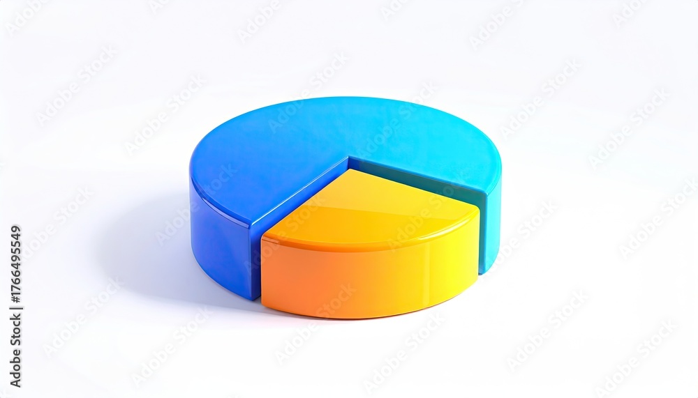 Obraz premium 3D render of a pie chart with blue and orange segments, on a white backdrop