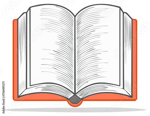 Open hardcover book with blank pages and illustrated lines in a clean graphic style