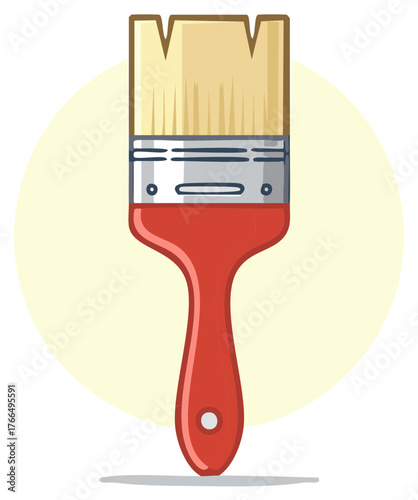 Red Handled Paintbrush Tool with Tan Bristles for Painting and Coating Surfaces