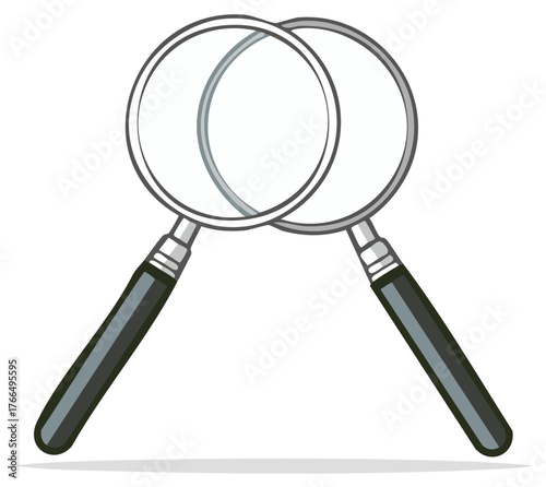 Two overlapping magnifying glasses vector illustration symbolizing search research and discovery