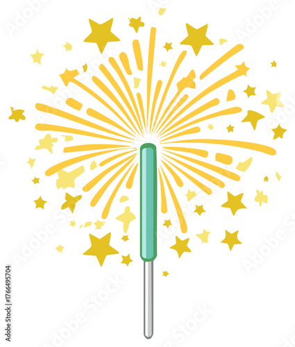 Vector illustration of a festive sparkler exploding with golden stars and sparks for a holiday celebration