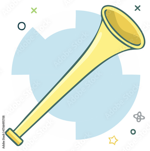 Bright yellow plastic fan horn illustration for cheering sports teams and festive gatherings