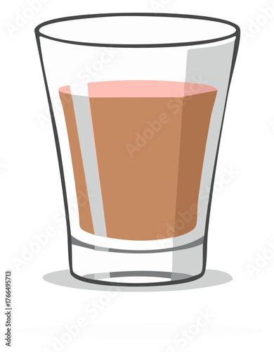 A cartoon illustration of a glass filled with a light brown beverage and a hint of pink on top, simple and clean.
