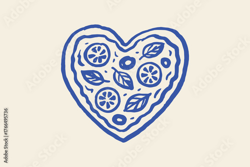 Heart shaped pizza minimalist sketch vector illustration