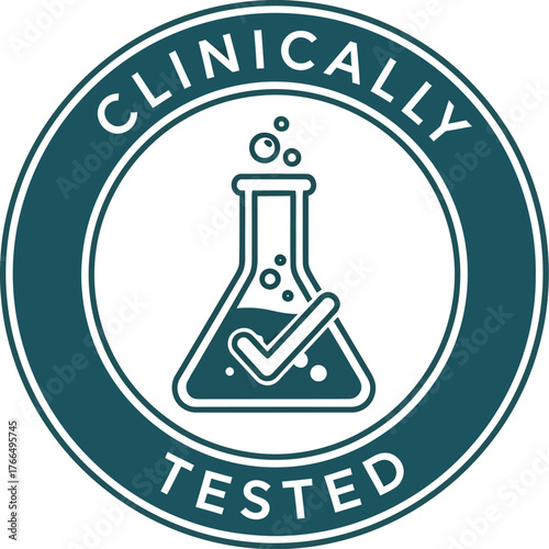 Clinically tested emblem vector graphic icon for scientific research and health product validation