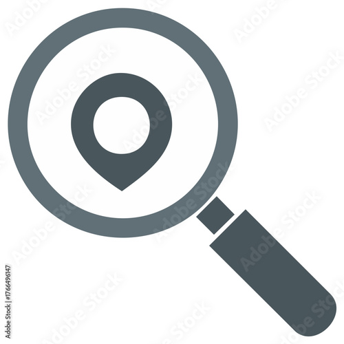 Magnifying glass with location marker icon, find, search, location, or navigation concepts