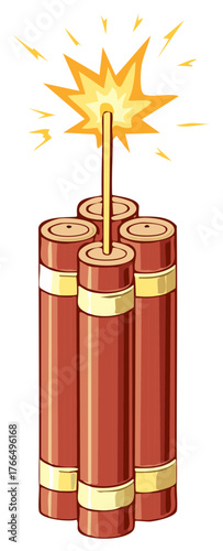 Cartoon Illustration of Dynamites with Lit Fuse Ready to Explode in Danger