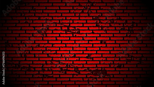 Red brick wall background with dark grunge texture and vignette lighting. Perfect for urban design, graffiti backdrop, poster art, or industrial-themed creative projects.