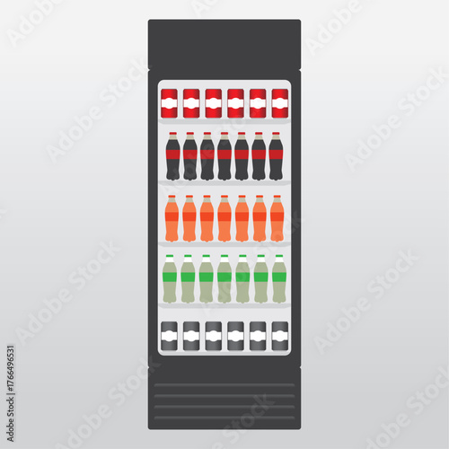 Refrigerator with drinks, sweet water, mineral water icon, vector, illustration, symbol