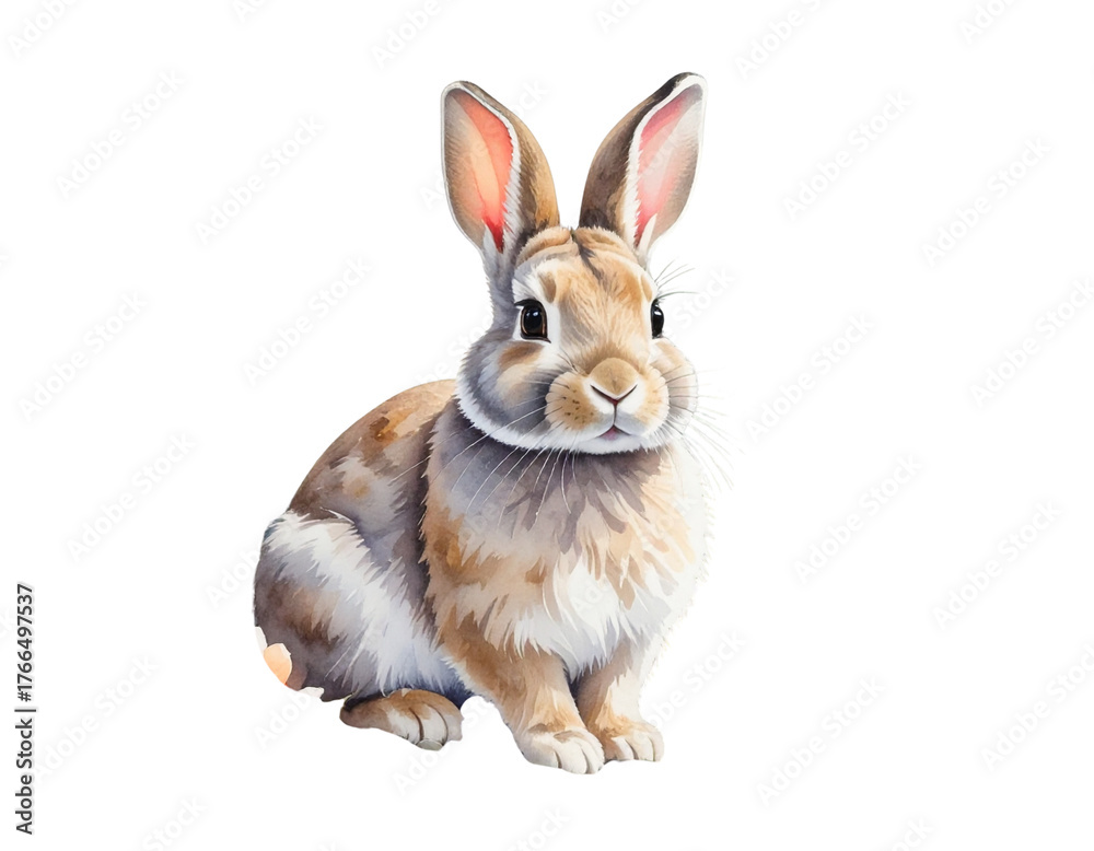 Fototapeta premium Watercolor Rabbit Sitting Among Spring Flowers, isolated on transparent background