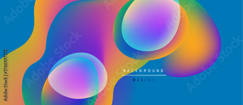 Abstract fluid shapes, vibrant colors blend. Modern design, smooth gradients create dynamic visual experience. Background features text elements.