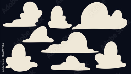 Doodle drawing of clouds. Minimalist style white clouds. Hand drawn vector illustration.