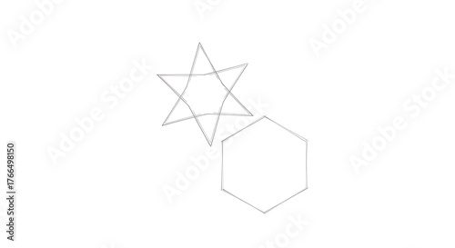 A simple line drawing of a six pointed star and a hexagon on a plain white background space design