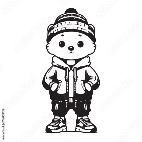 Streetwear Animal Character – Black and White Minimal Mascot Vector