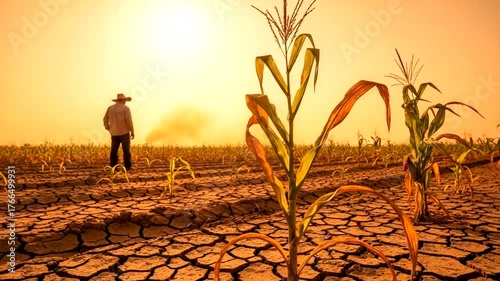 Wallpaper Mural A farmer surveys a drought-stricken cornfield at sunset, highlighting the impact of climate change Torontodigital.ca