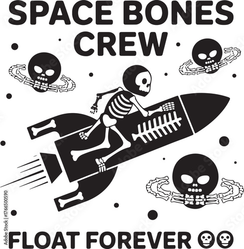 Riding rocket ship with skulls and bones in space vector