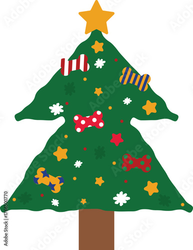 Cute Dog Theme Christmas Tree with Bone Ornaments Illustration