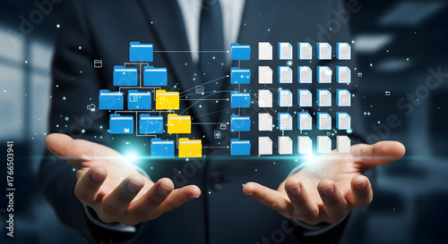 Wallpaper Mural Virtual File Structure — Hands Holding Floating Folders and Document Icons Torontodigital.ca