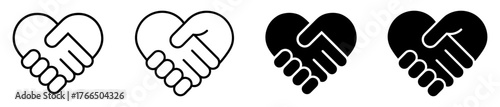 Heart shaped handshake icons representing unity, partnership, friendship, and teamwork. Perfect for business, charity, and relationship concepts.