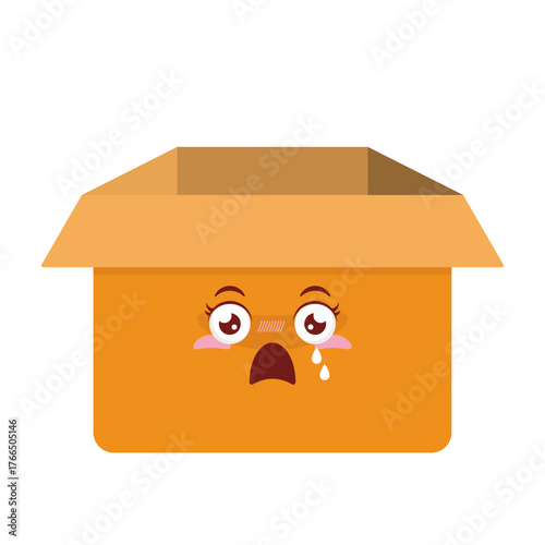 Open cardboard box scared face cartoon cute