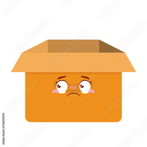 Open cardboard box scared face cartoon cute
