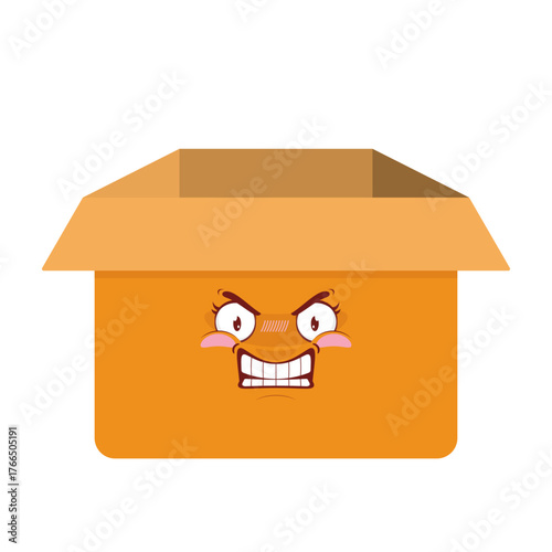 Open cardboard box angry face cartoon cute