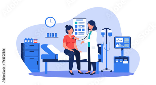Medical professional conducting a health examination on a patient, illustrating routine check-up, healthcare service, and diagnostic care in a modern clinic setting
