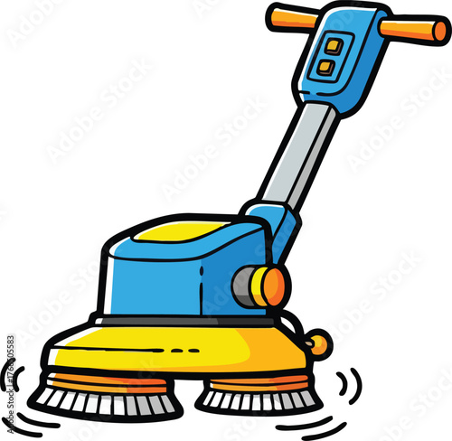 Cartoon Floor Polisher Machine With Yellow and Blue Colors Isolated On White Background