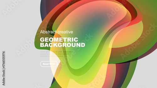 Abstract colorful design. Fluid shapes overlap, creating dynamic visual effect. Text promotes further exploration. Modern aesthetic.