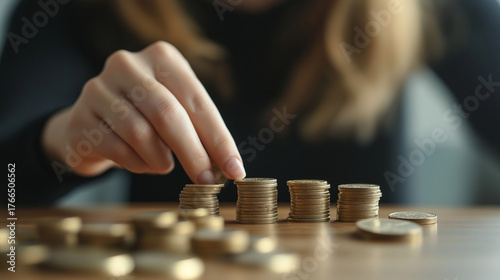 Woman sorting coins on table