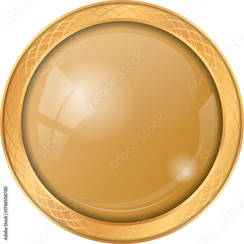 gold round button with gold frame and glossy effect