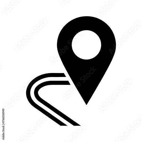 Modern Map Pointer and Road Line Icon on Black and White Background.
