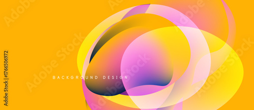 Abstract vibrant design. Overlapping circles create fluid shapes, yellow background enhances colorful gradients. Modern aesthetic.