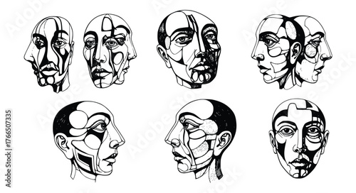 Vector art of abstract face illustrations, showcasing unique and artistic interpretations of human visage