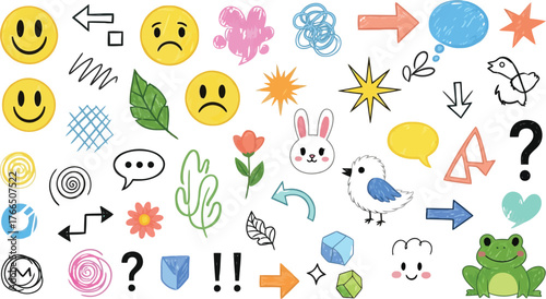 Vector art of collection of handdrawn doodle icons and symbols
