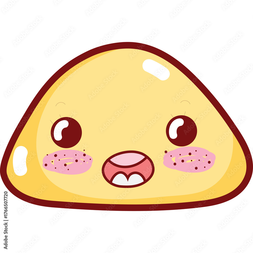 Fototapeta premium Happy Yellow Blob Character with Blush Cheeks Open Mouth and Wide Eyes on Transparent Background Cartoon Style