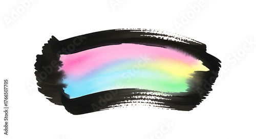 Abstract brush stroke with black outline and pastel colors on a white background artistic design