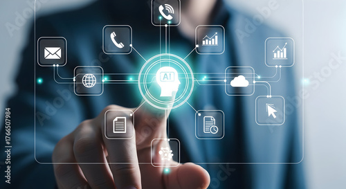 Wallpaper Mural Connected Services Interface — Finger Touching Interactive Service Icons Torontodigital.ca