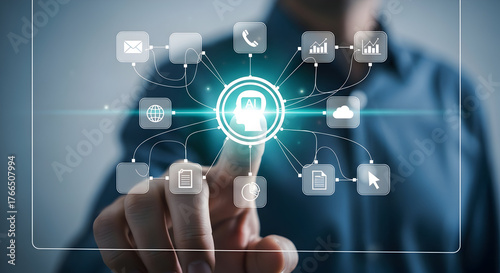 Wallpaper Mural Connected Services Interface — Finger Touching Interactive Service Icons Torontodigital.ca